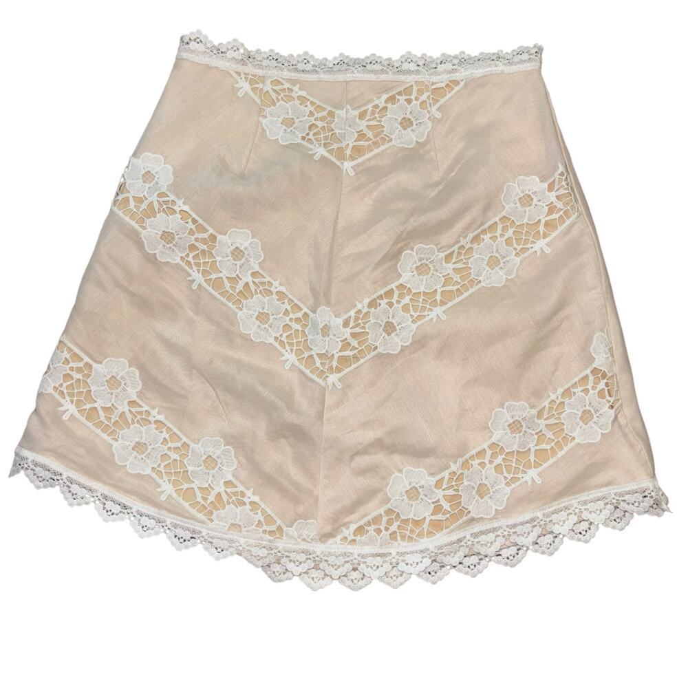 Indikah Cream Lace Mini Skirt Women’s S Preppy Old Money Soft Girl Coquette